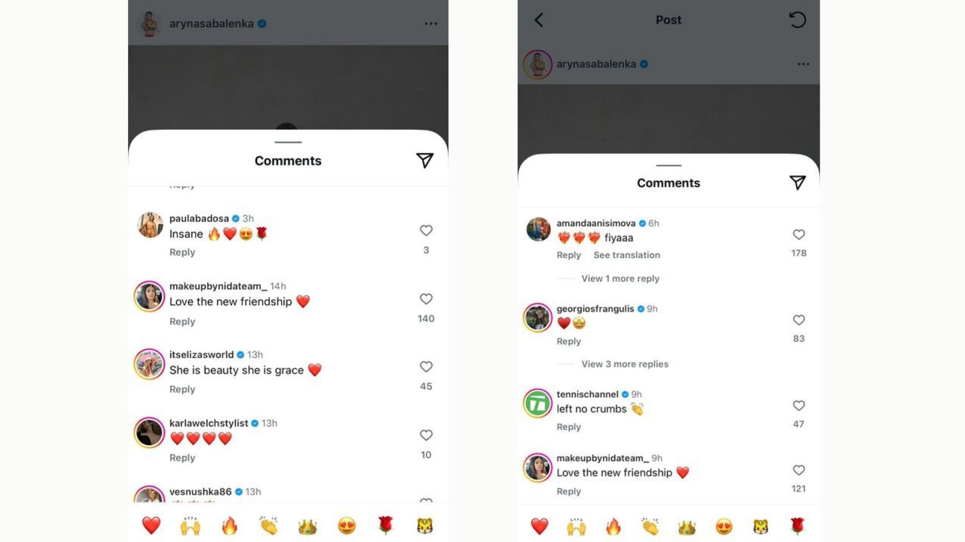 Comments on Aryna Sabalenka&#039;s Instagram post