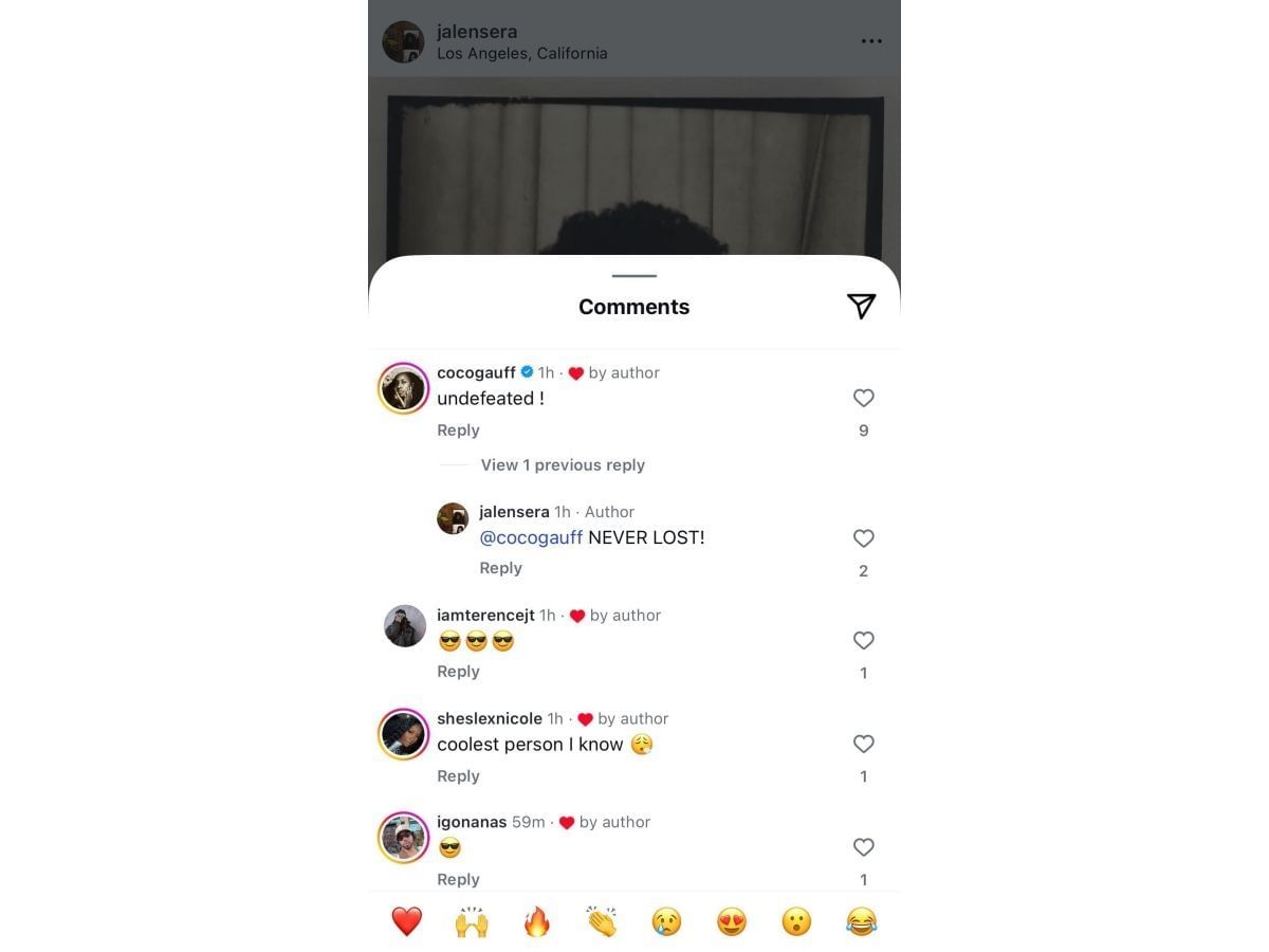 Gauff and Sera&#039;s comments on Instagram