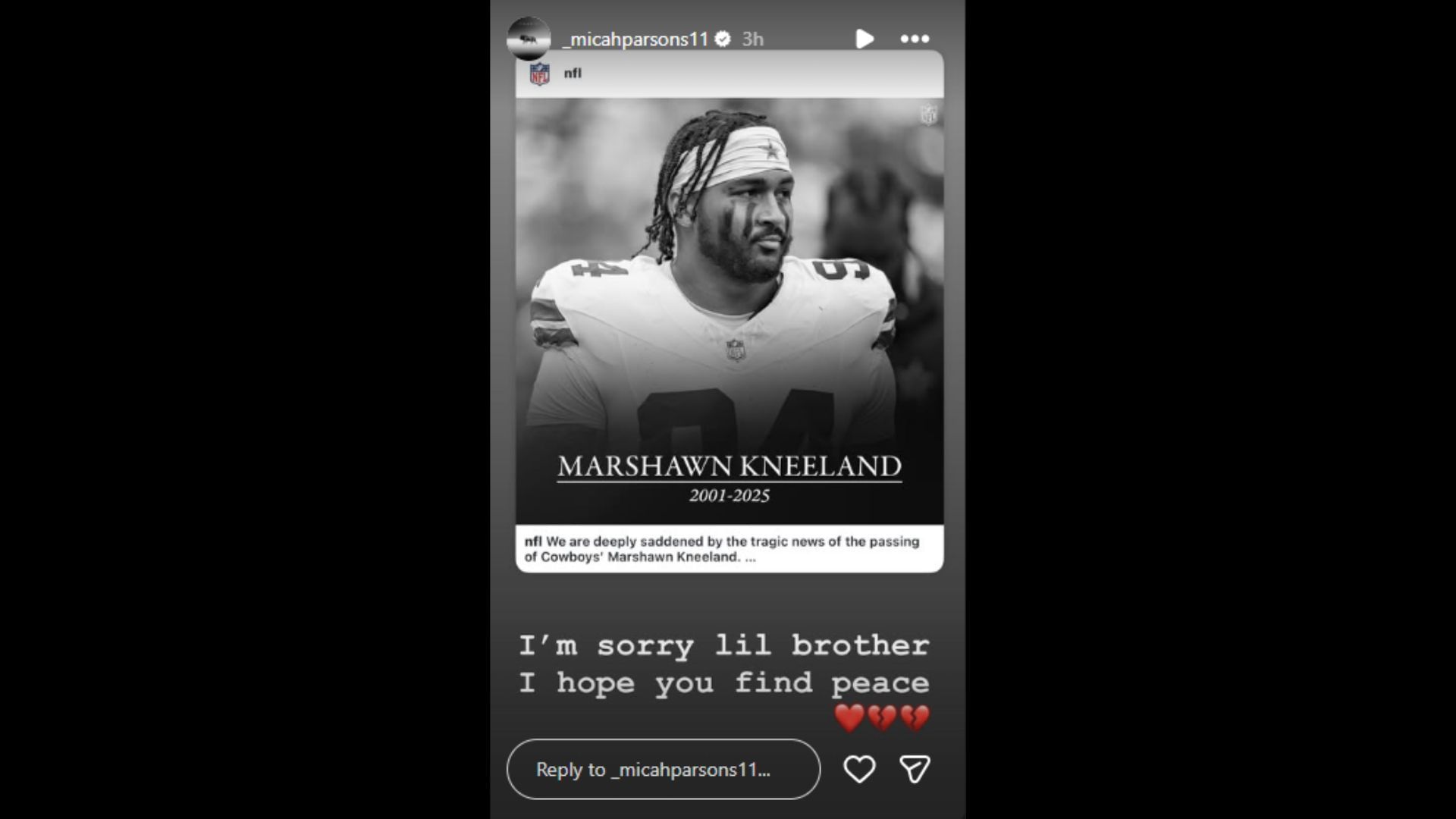 I'm sorry lil brother": Micah Parsons pays tribute to Cowboys' Marshawn Kneeland as DE dies at 24