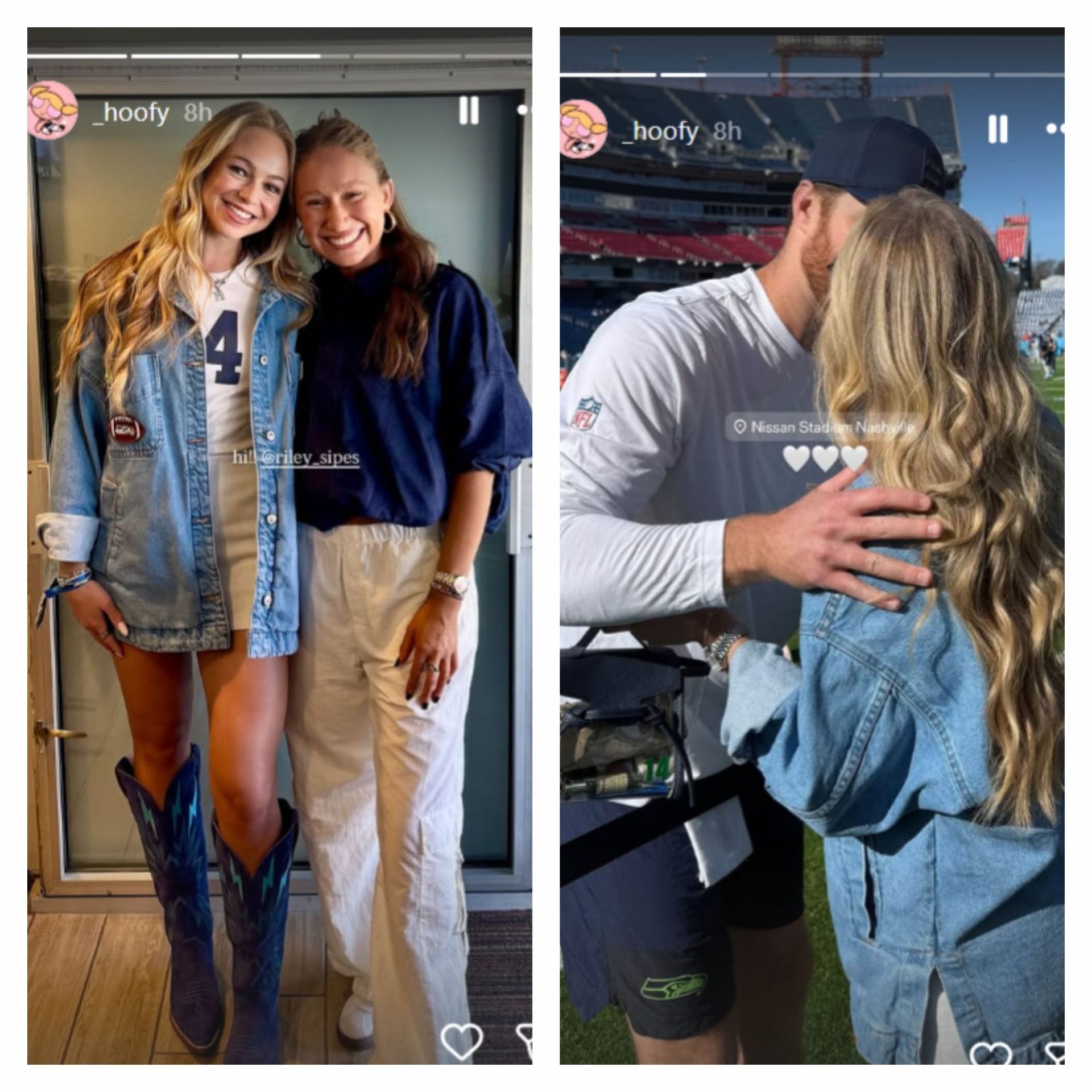 Katie Hoofnagle shares a sweet sideline kiss with Sam Darnold at Nissan stadium@_hoofy