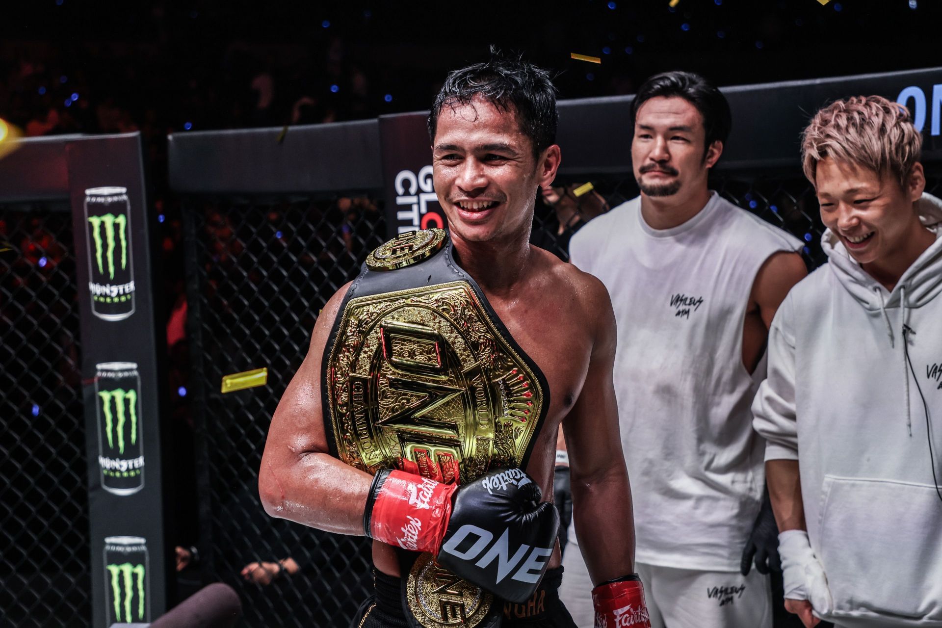 Superbon (center) claimed a massive win in the main event of ONE 173. [Image: ONE Championship]