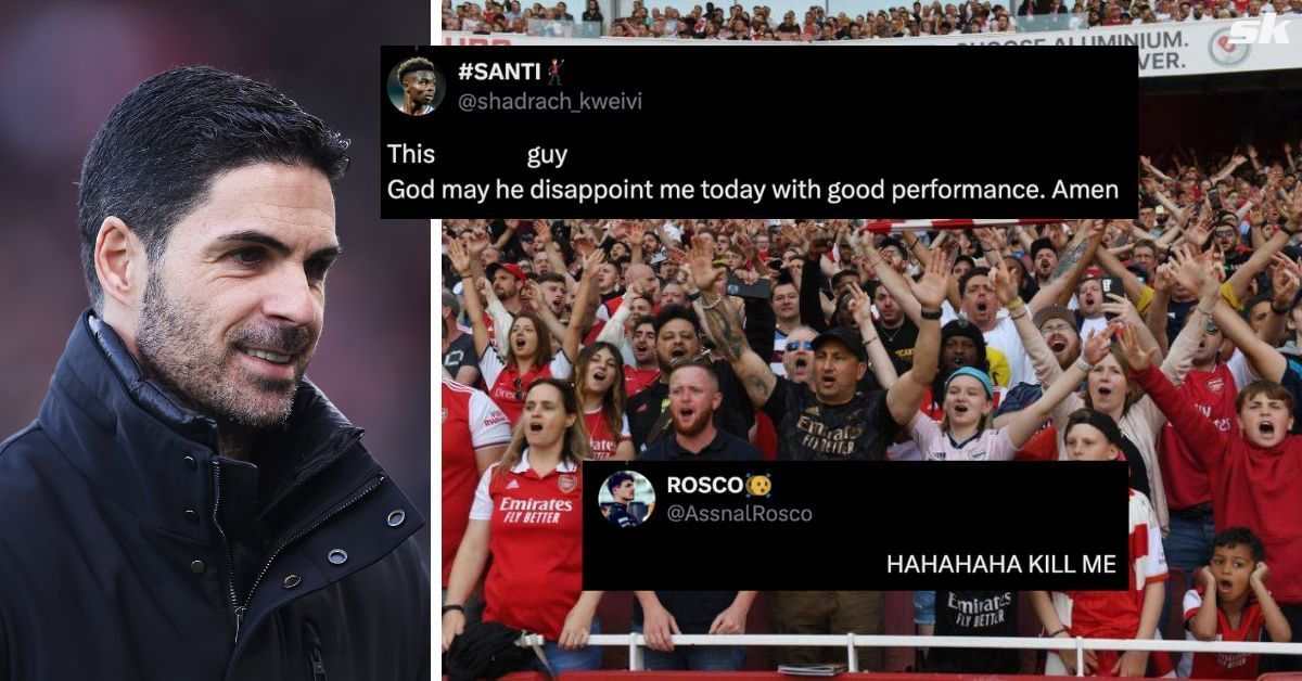 Arsenal fans unhappy with Mikel Merino being in starting line-up to face Tottenham (Image credits: Getty, X/@shadrach_kweivi, X/@AssnalRosco)