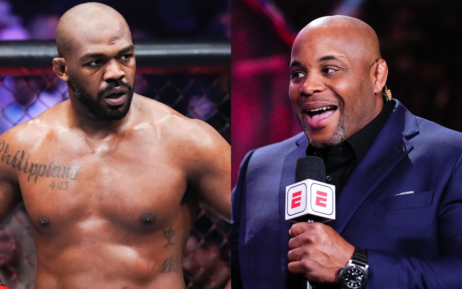 Jon Jones (left) responds to Daniel Cormier