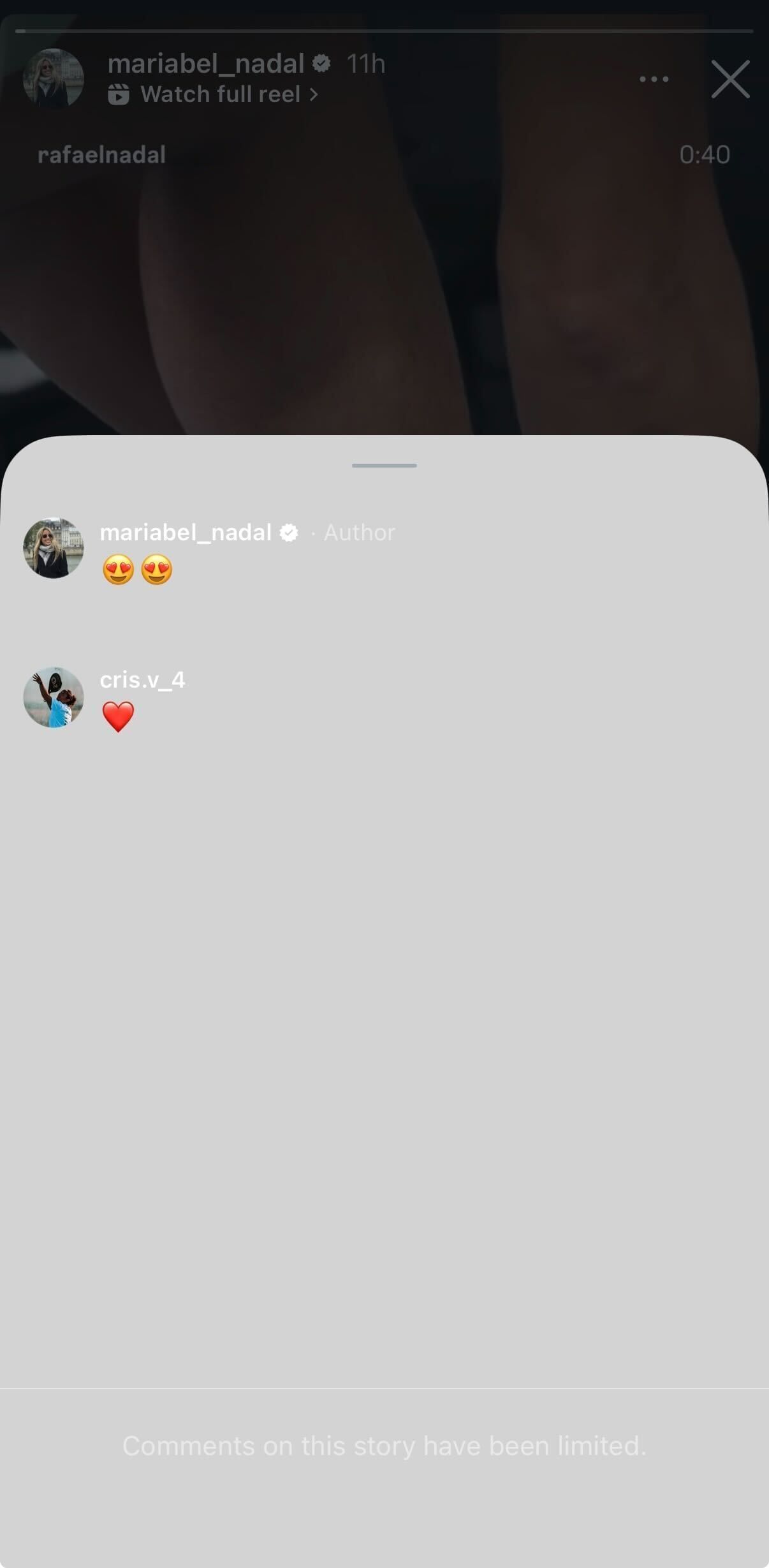 Maribel&#039;s loving reaction on Instagram to her brother practicing with Alexandra Eala (Source: Instagram/mariabel_nadal)