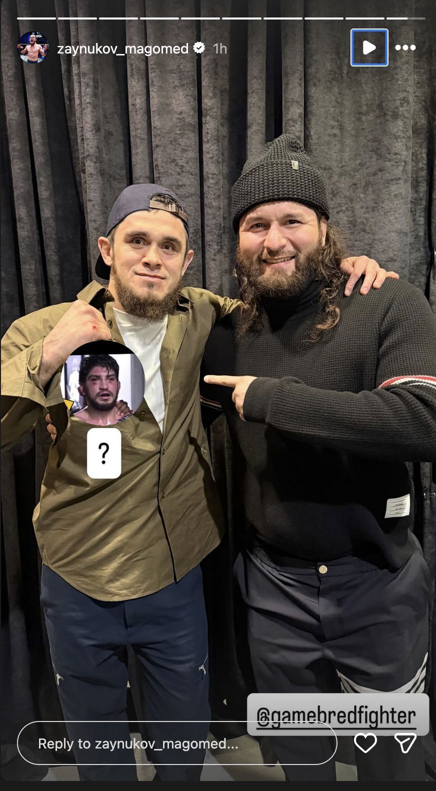 Magomed Zaynukov and Jorge Masvidal pose after UFC 322 (Source: Magomed Zaynukov Instagram @zaynukov_magomed)