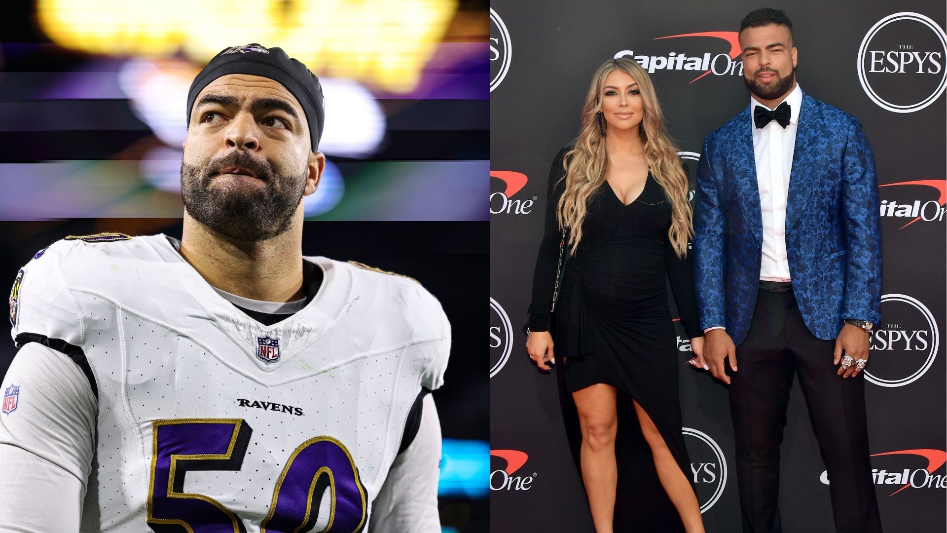 Kyle Van Noy (left) has support from wife, Marissa, (right) during Ravens