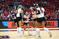 The Nebraska Volleyball team during the Division I Women's Volleyball in Louisville, Kentucky. (Photo via Getty Images)