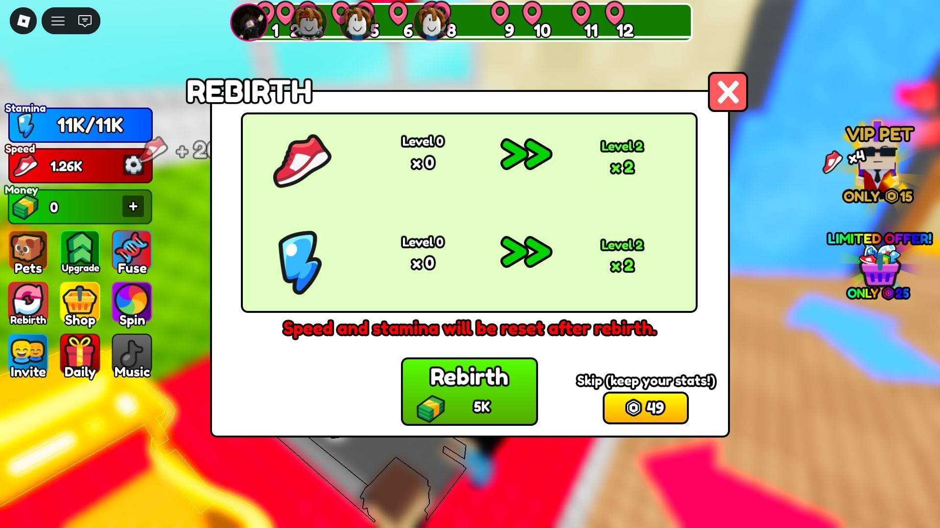 Rebirths can improve the speed of your progression (Image via Roblox)