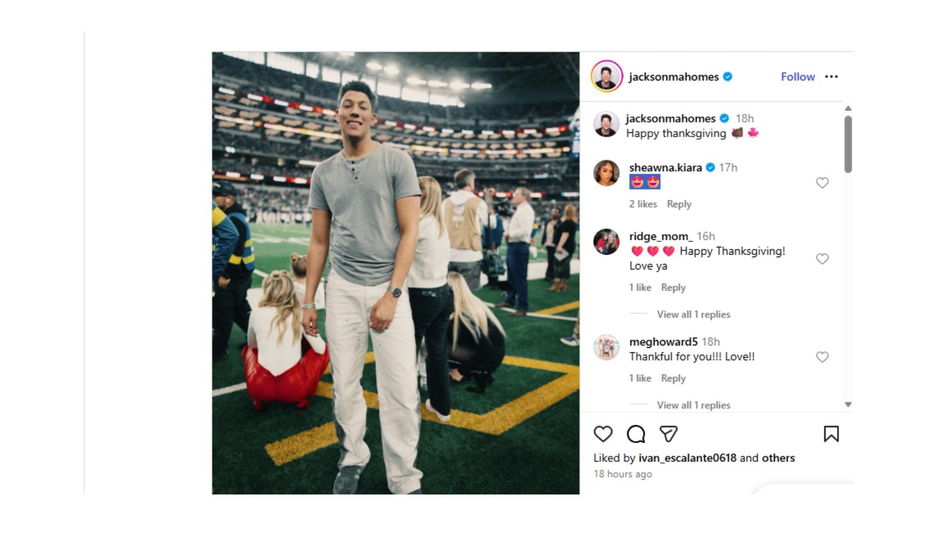 Sheawna ukázala svoju lásku k Jacksonovmu postu. (Kredit:@jacksonmahomes)