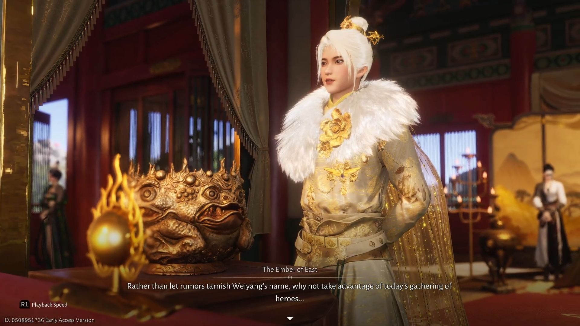 The Ember of East with the Gold-Making Vessel during the Gathering of Heroes quest (Image via Sportskeeda Gaming || NetEase Games)