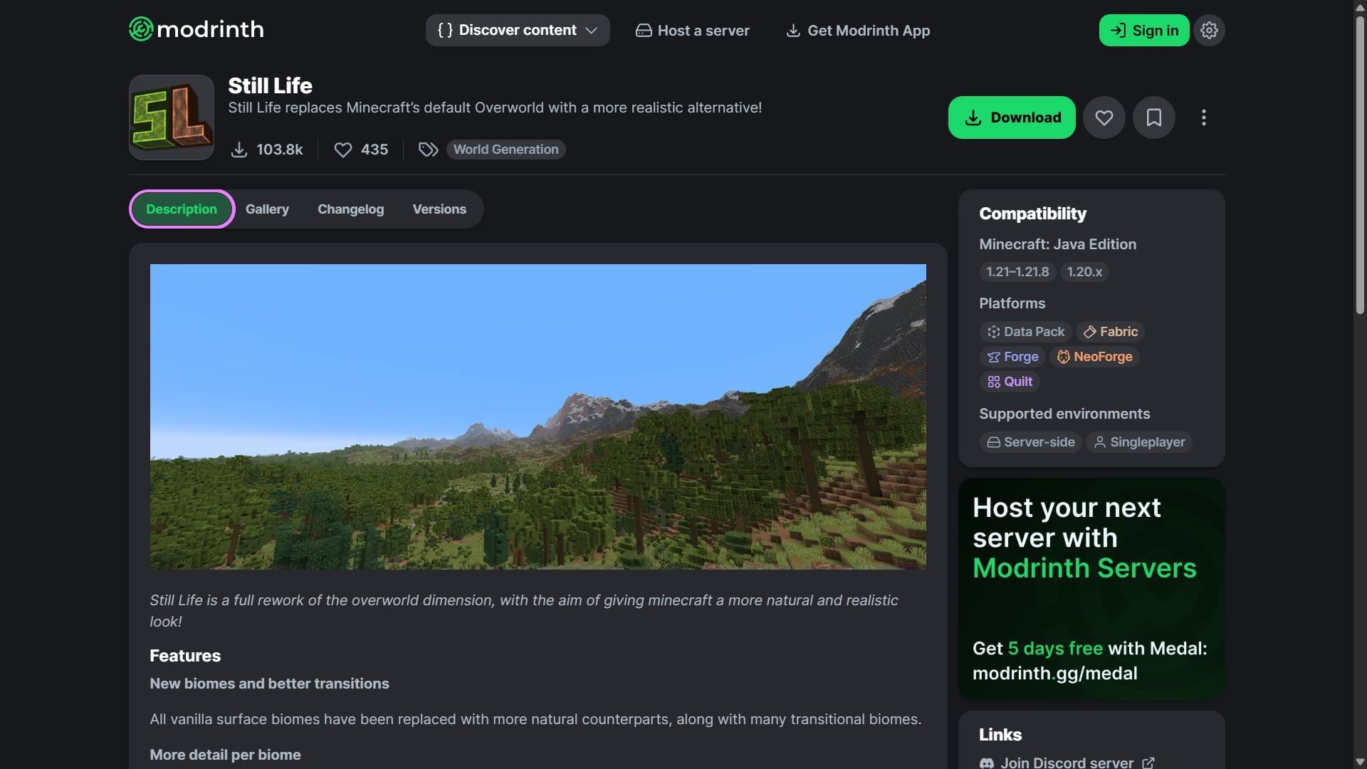 Still Life can be easily downloaded from Modrinth (Image via Modrinth/Jayzet)