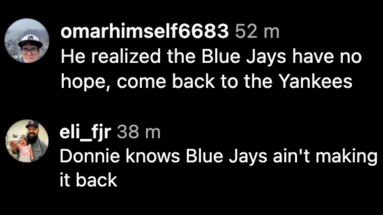 Screenshots of fans&#039; comments on Instagram (Images from - Instagram.com/@talkinbaseball_)