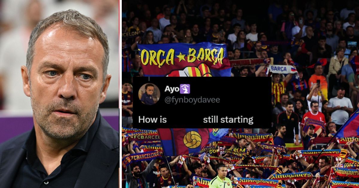 Hansi Flick and Barcelona fans (All images sourced from Getty and X/@fynboydavee)