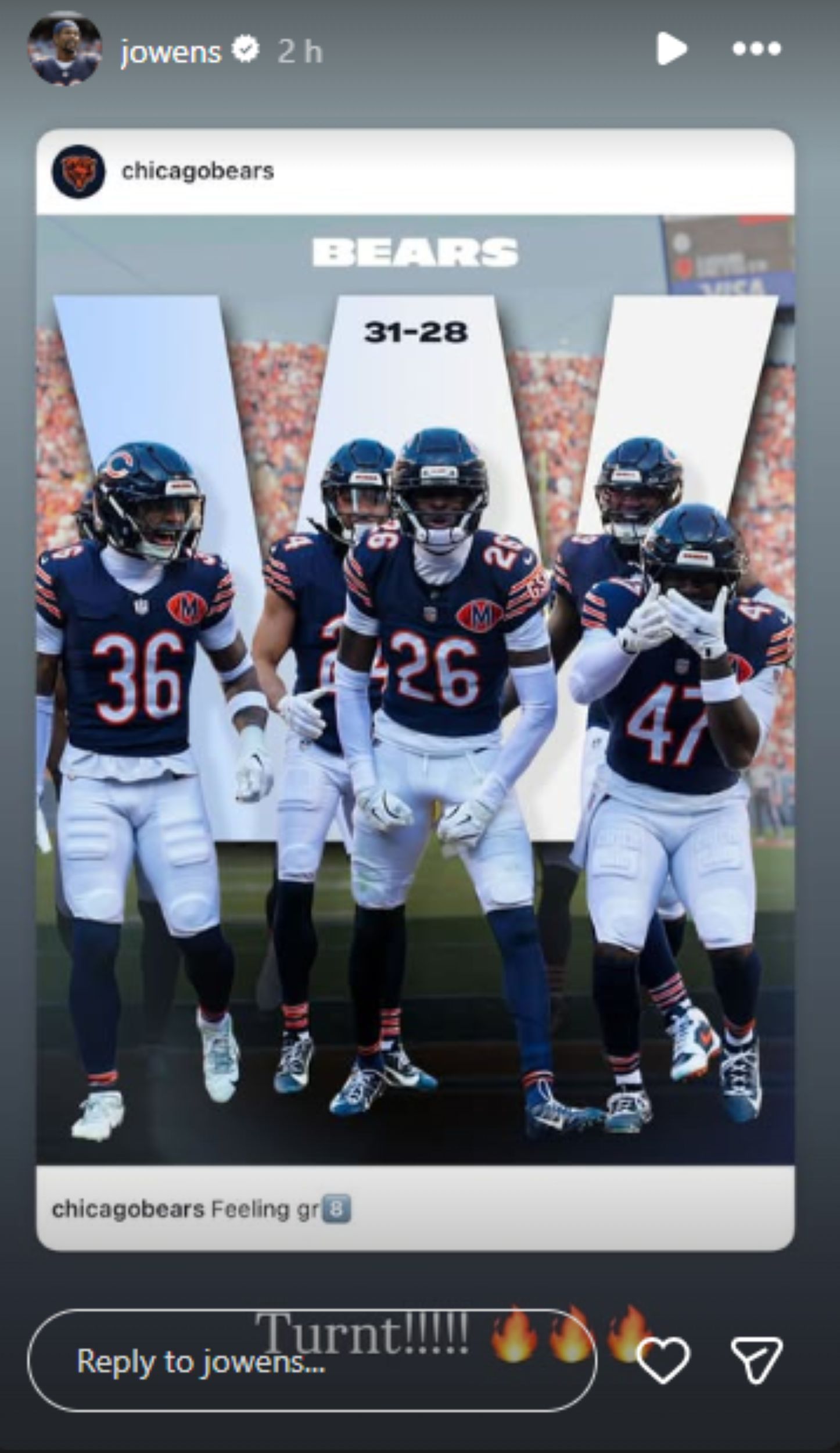 Screengrab of Jonathan Owens&#039; Instagram story [Image Source : Jonathan Owens&#039; Instagram]