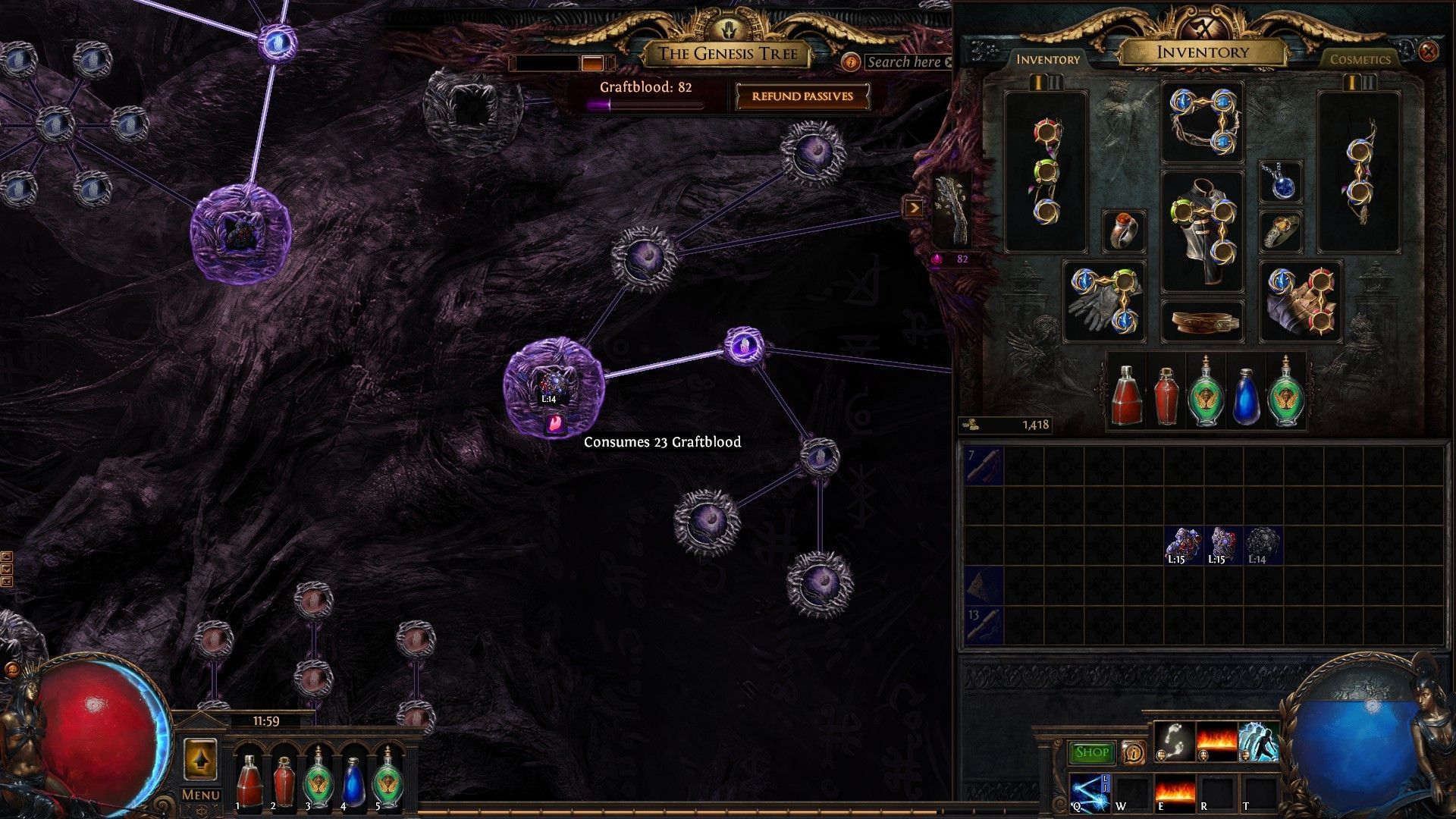 Vložte Wombgift do slotu a použijte Graftblood k řemeslu (obrázek přes Grinding Gear Games)