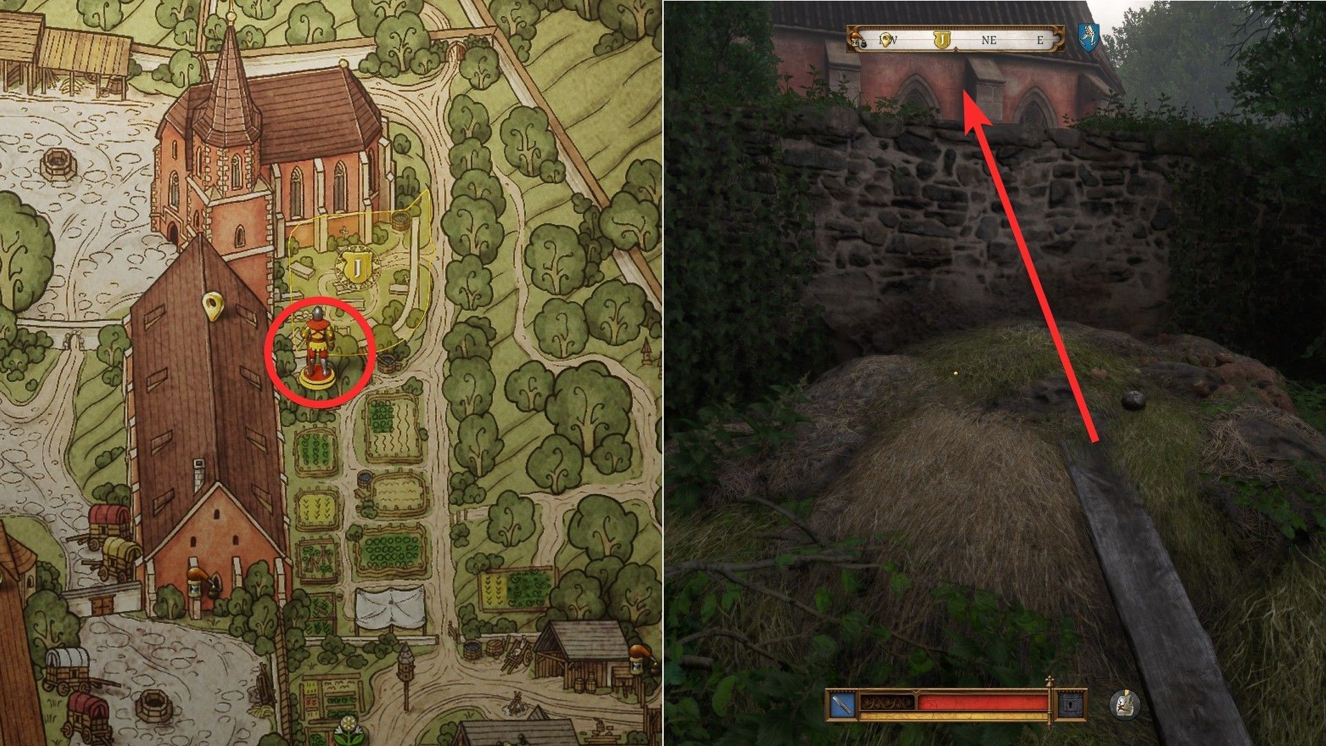 Use this higher ground to enter the graveyard area (Image via Deep Silver)