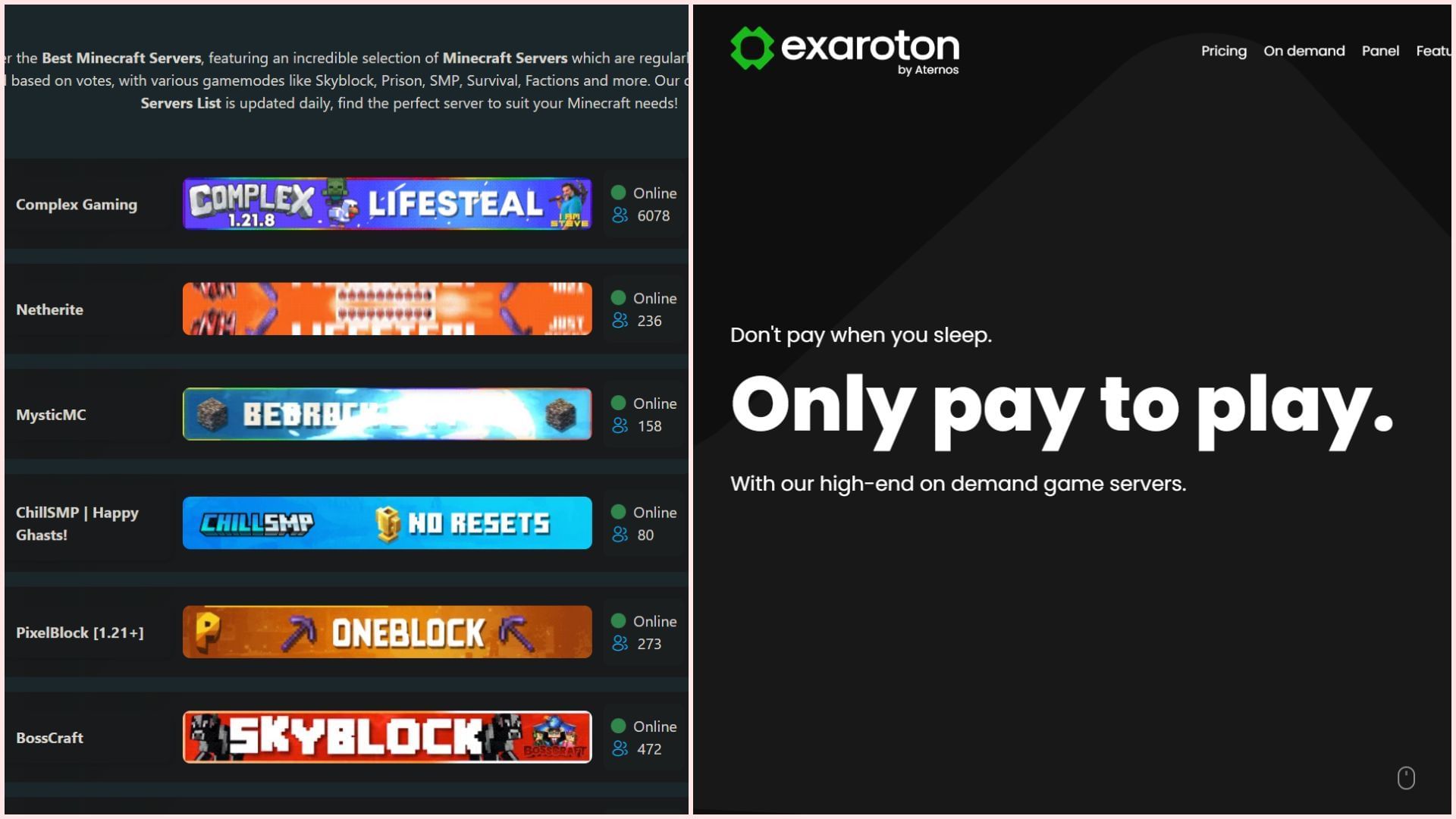 Either create your own or join a public server (Image via playminecraftservers || Exaroton)