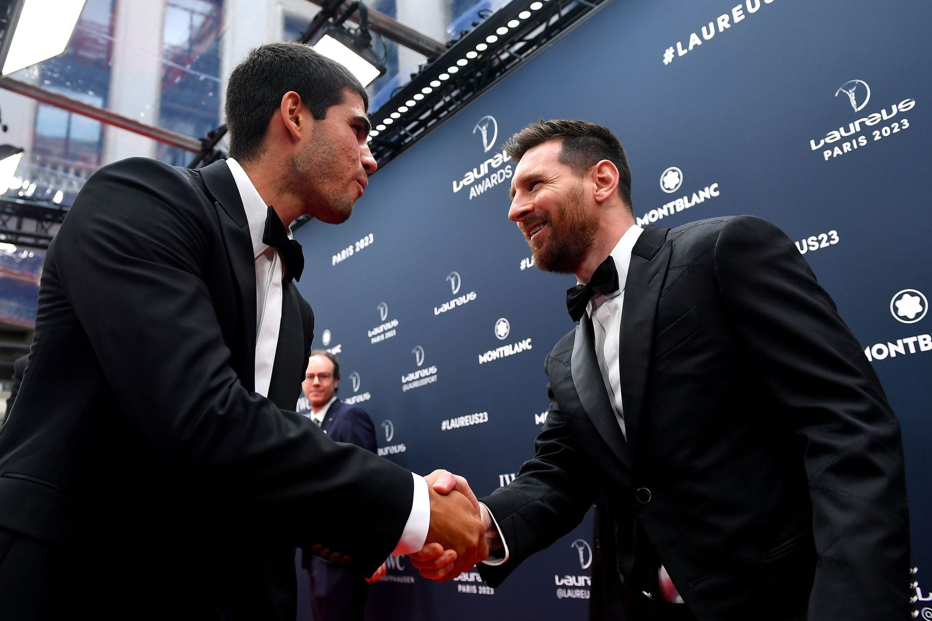 Carlos Alcaraz (left) and Lionel Messi (right) at the 2023 Laureus World Sports Awards (Source: Getty)
