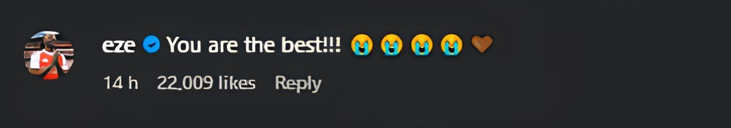 Eberechi Eze&#039;s comment on Gabriel Magalhaes&#039; post - (Instagram/@_gabrielmagalhaes)