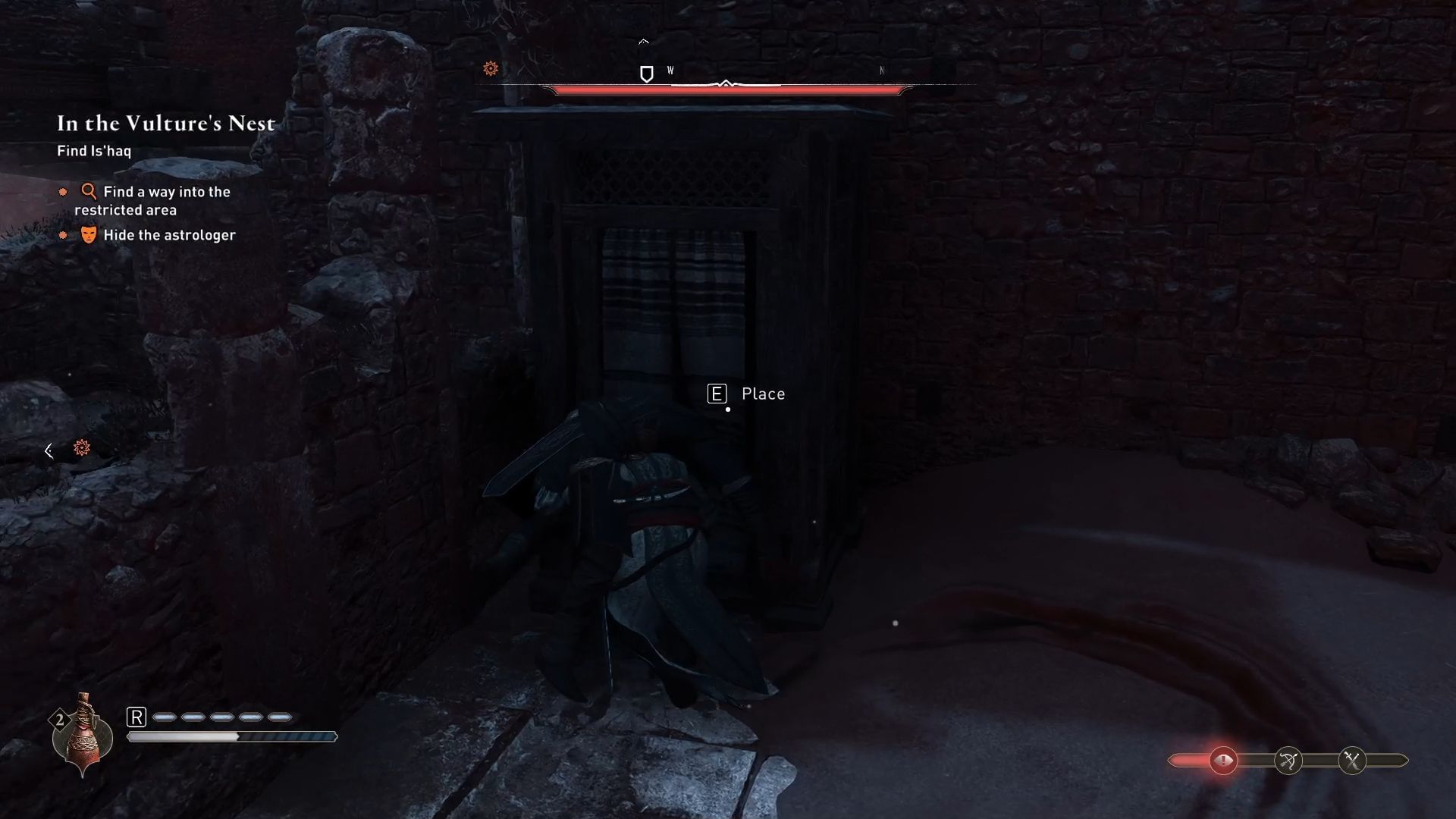 Conceal the body in the hiding spot and disguise yourself as the Astrologer (Image via Ubisoft)