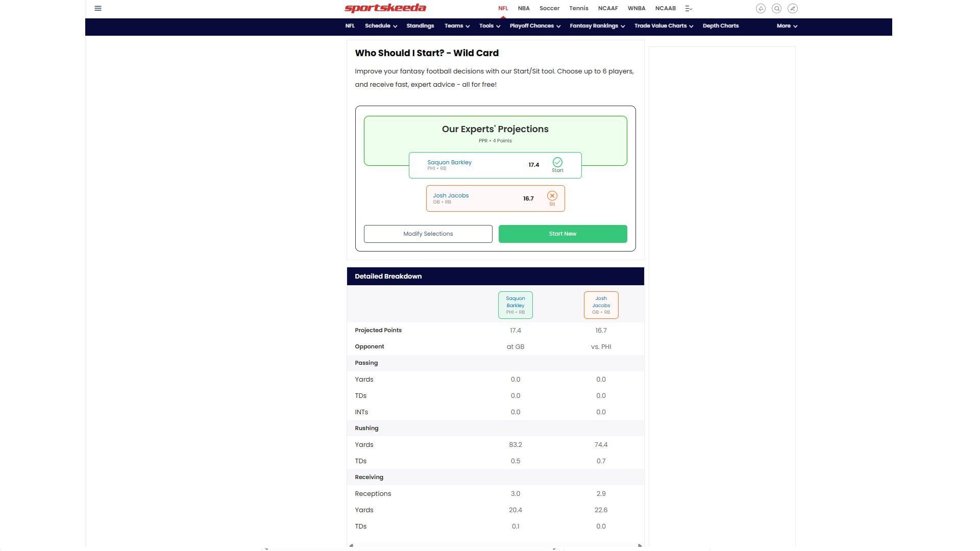 Barkley or Jacobs - Sportskeeda&#039;s Who Should I Start Tool
