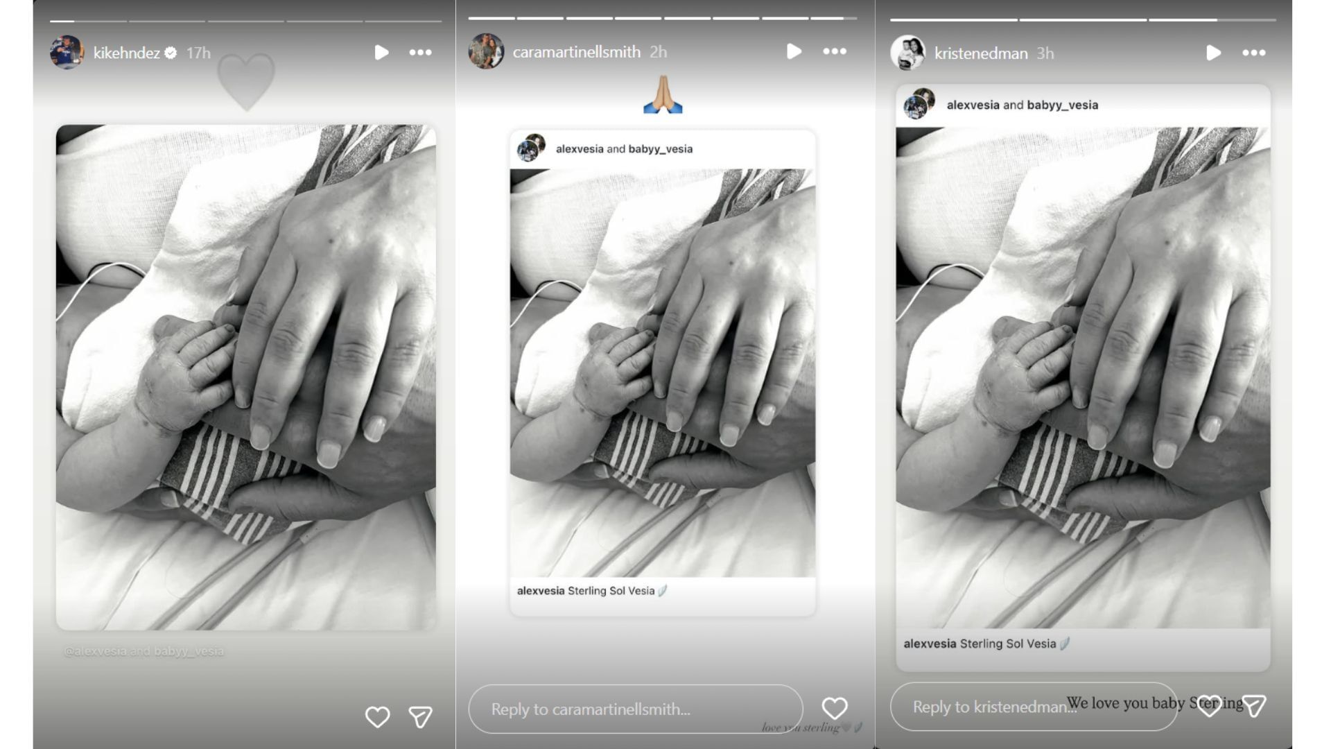 Kike Hernandez, Cara Smith and Kristen Edman&#039;s Instagram stories (Source: Instagram @kikehndez, @caramartinellsmith, @kristenedman)