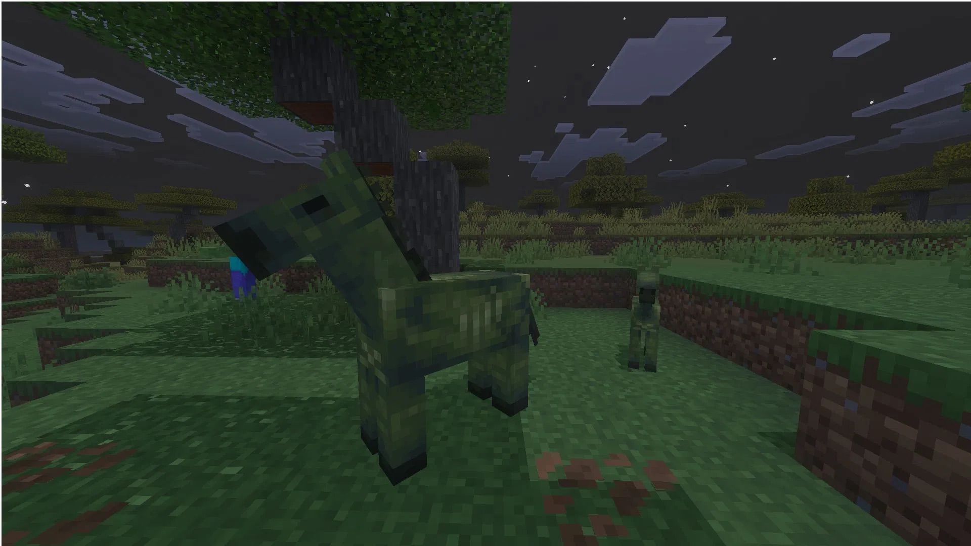 The Minecraft zombie horse spawns naturally in savanna and plain biomes at night (Image via Sportskeeda Gaming || Mojang Studios)