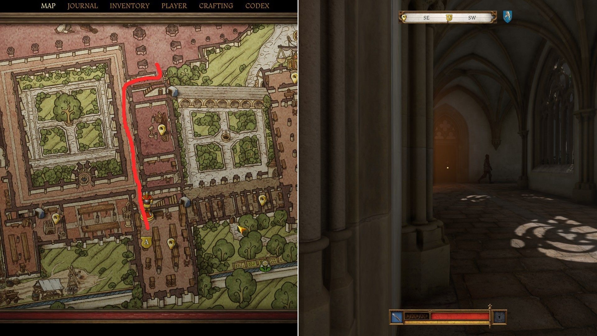 Wait for the guards to pass and reach the library (Image via Deep Silver)