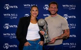Aryna Sabalenka's boyfriend Georgios Frangulis reacts as Belarusian turns up the glamor in year-end No. 1 trophy photoshoot amid WTA Finals