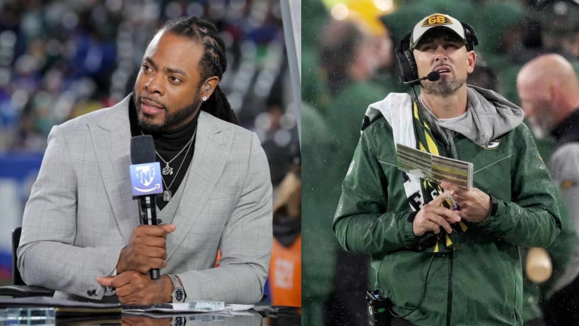 Richard Sherman and Packers HC Matt LaFleur (Source: Imagn)