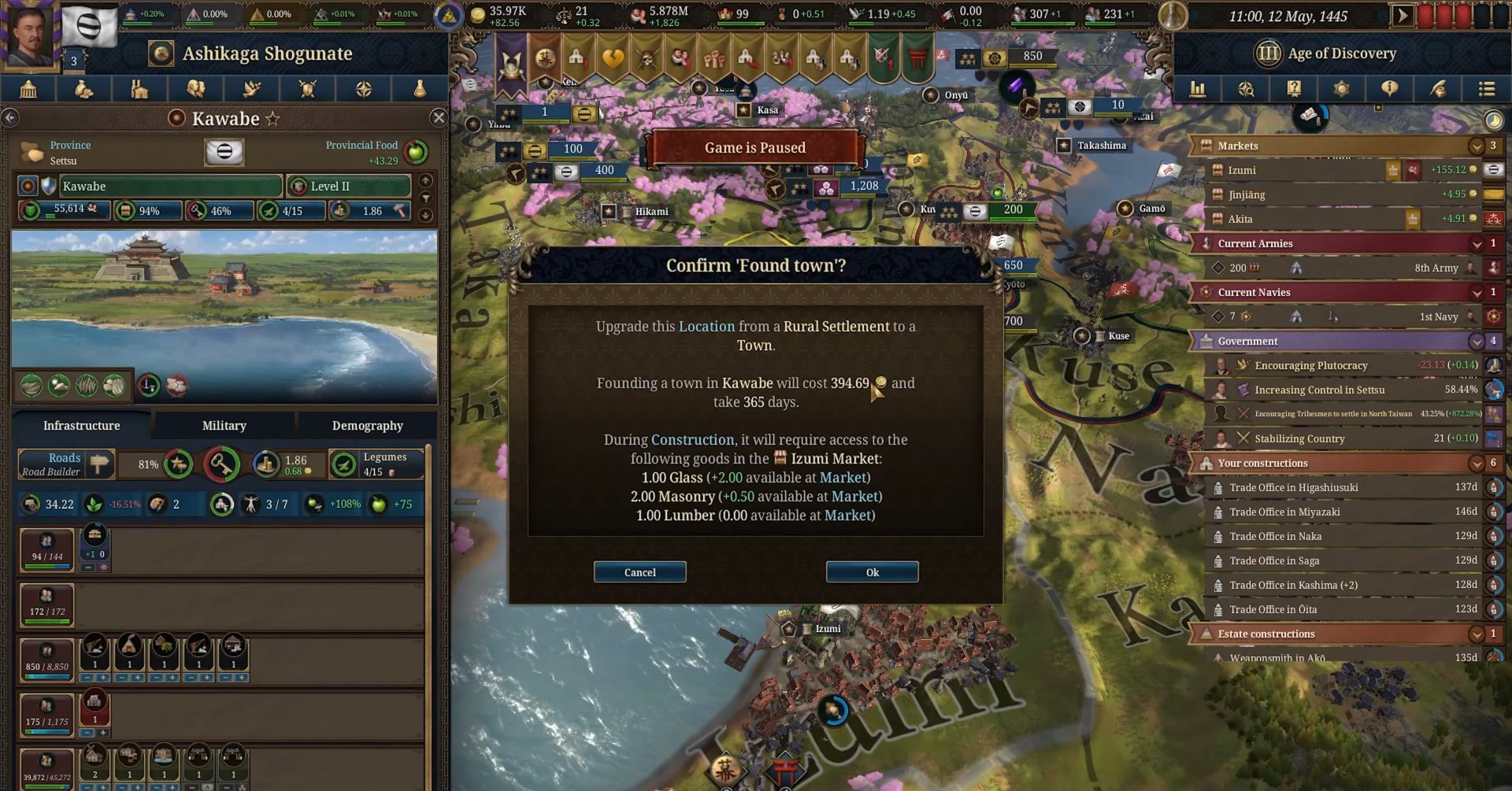 Choose the correct option to upgrade your province to a town (Image via Paradox Interactive || GLHF on YouTube)