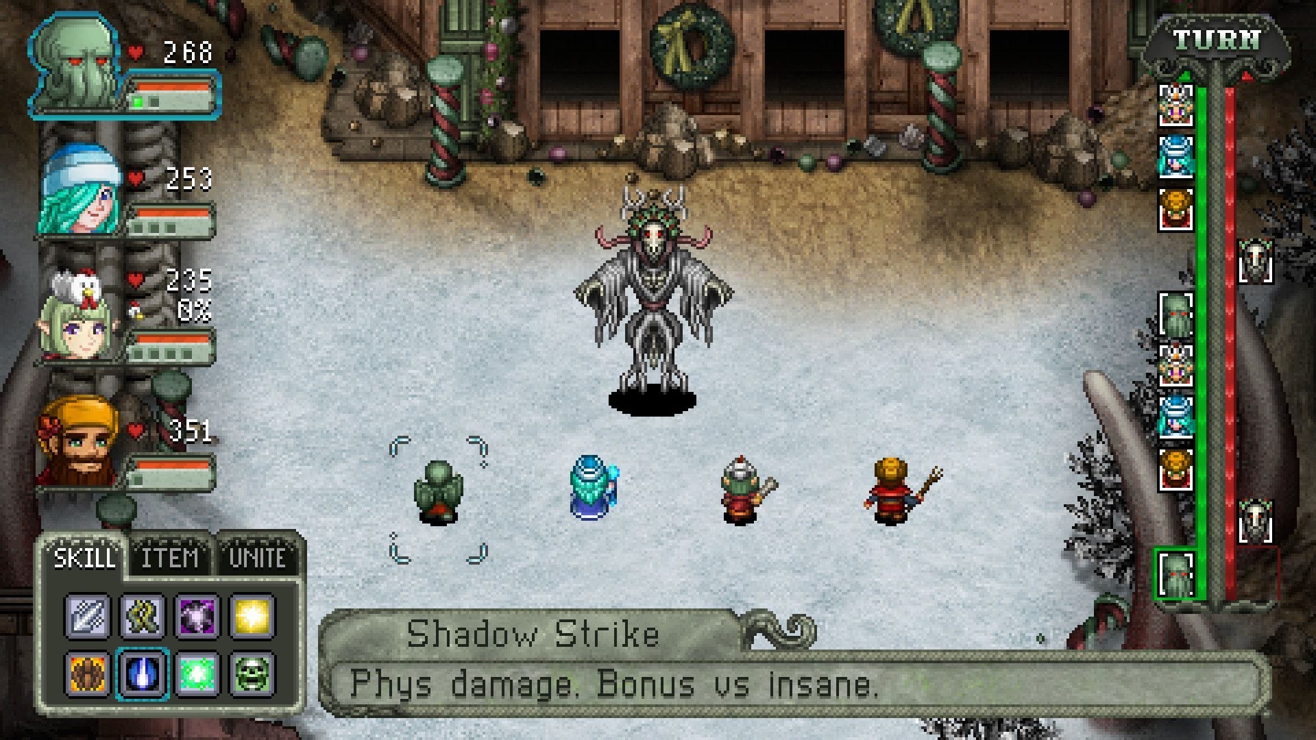 A whimsical holiday journey filled with crude jokes and engaging combat awaits (Image via Zeboyd Digital Entertainment)