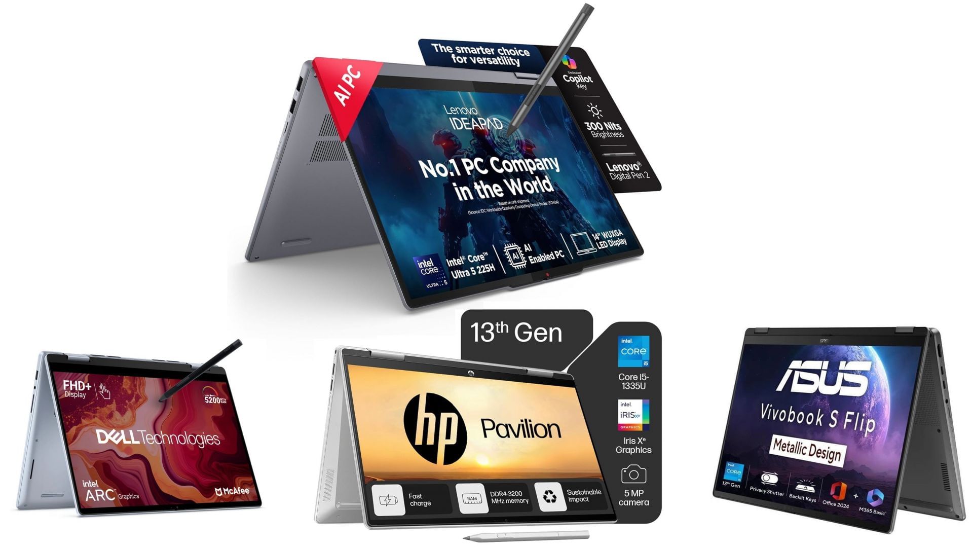 Picture of a collection of 2-in-1 laptops