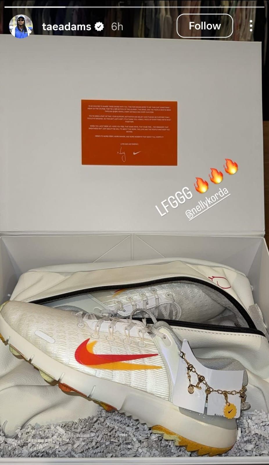 Devante Adams&#039; story of Korda&#039;s Nike shoes (via - @taeadams on Instagram)