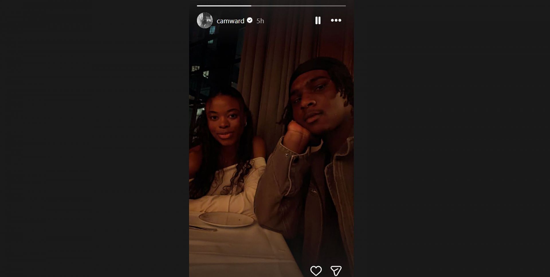 Cam Ward with GF Nailah Landon during cozy dinner date