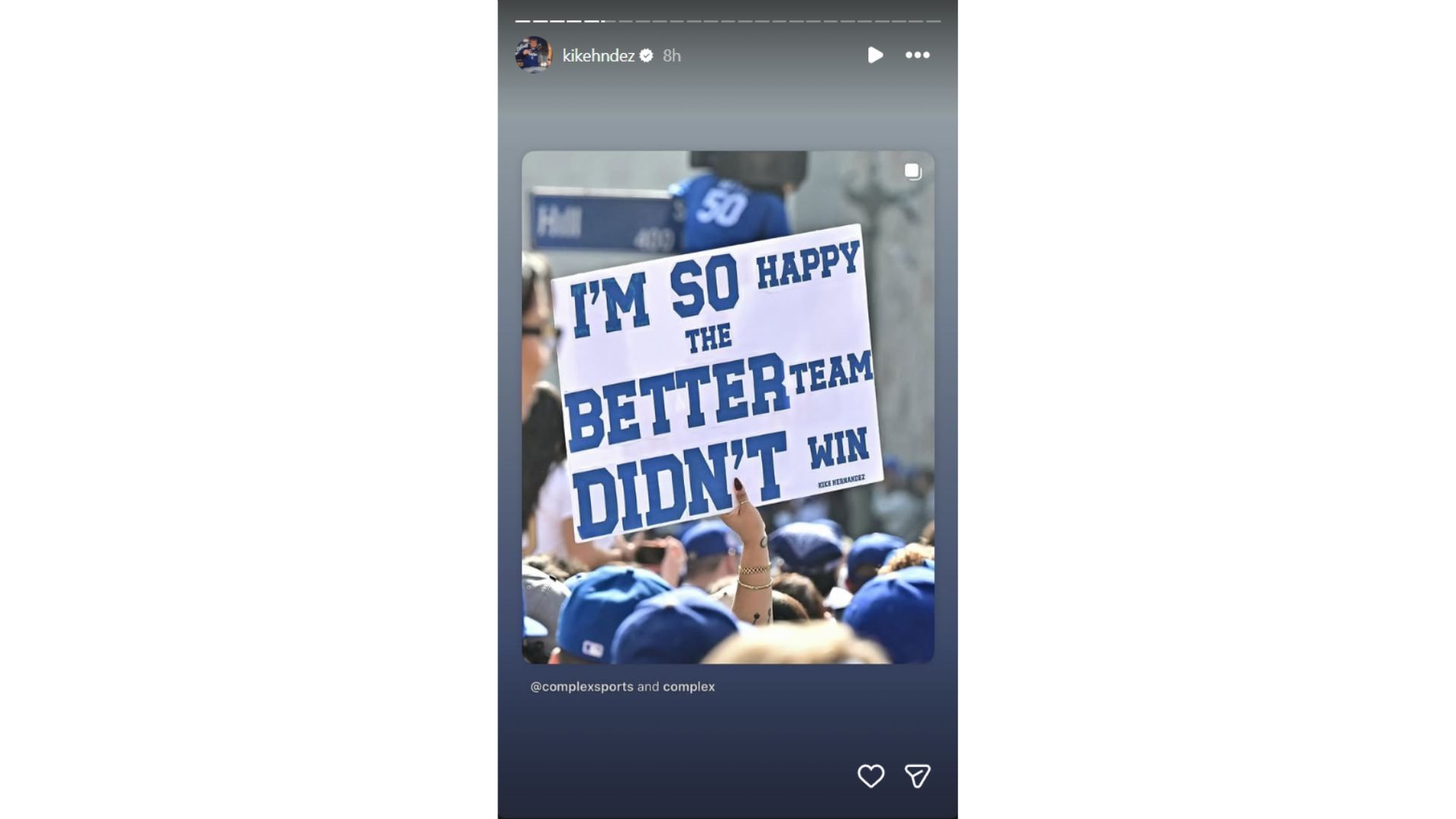 Príbeh Kike Hernandez so znakom fanúšika (Zdroj: Instagram @kikehndez)