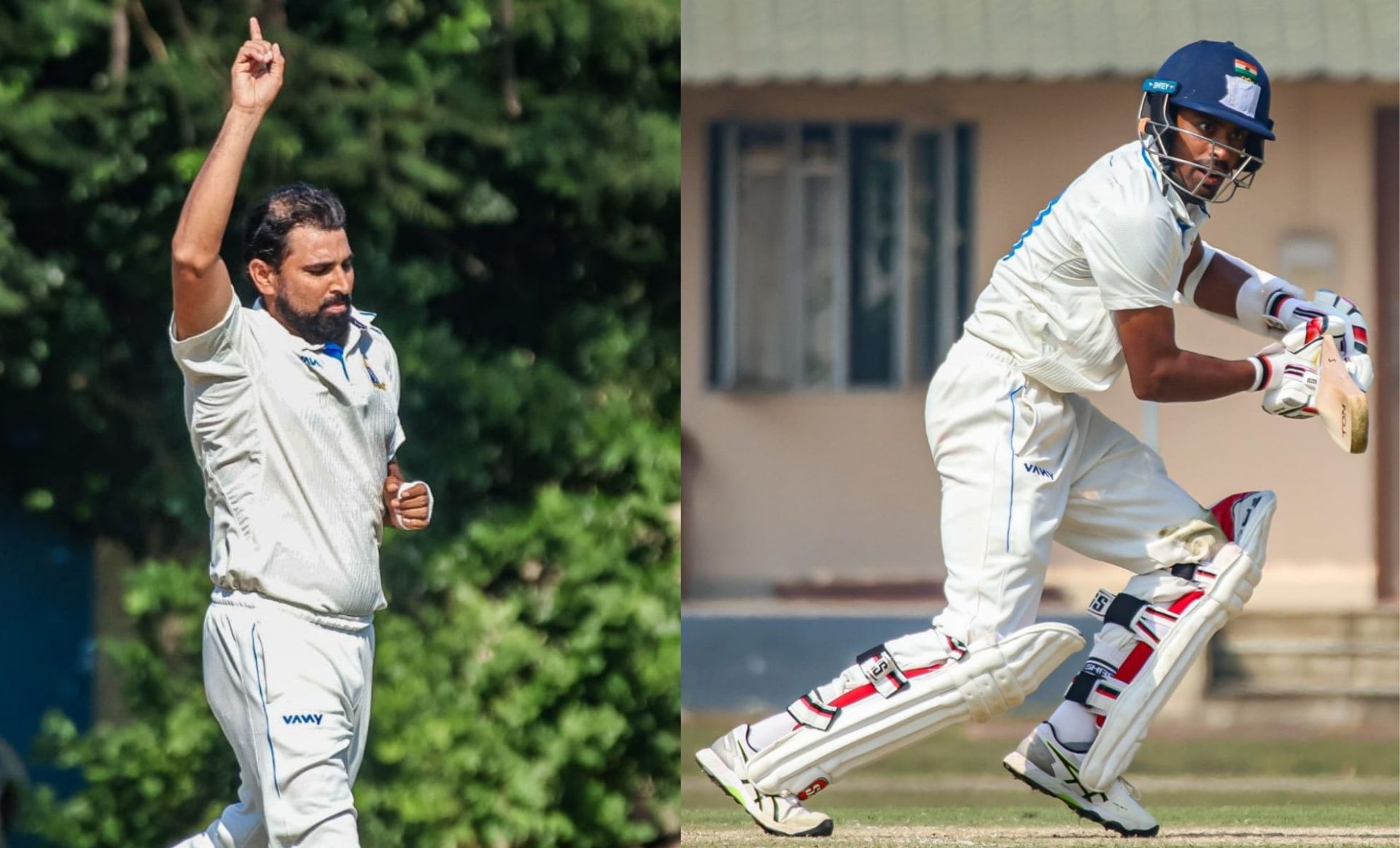 Mohammad Shami (L) &amp; Abhimanyu Easwaran (R) in action versus Assam