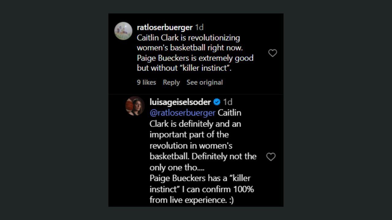 Bueckers&#039; teammate defends her on IG. (Credits: @thejourney.bball/IG)