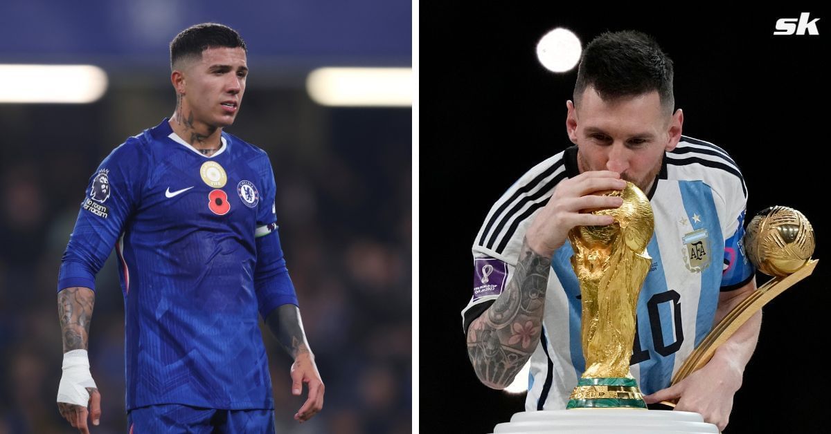 Enzo Fernandez (left) and Lionel Messi - both pics GETTY