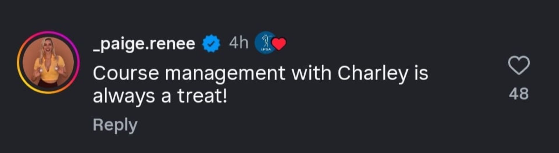 Paige Spiranac&#039;s comment on LPGA Tour&#039;s Instagram post (via @lpga_tour)