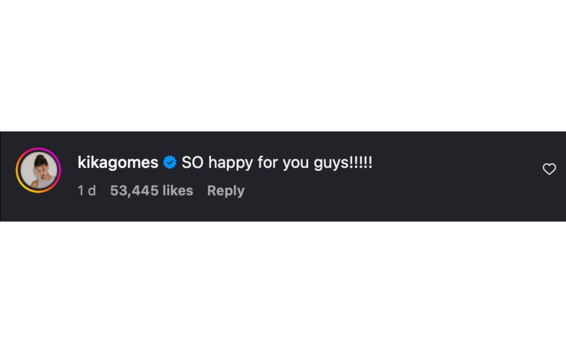 Kika Gomes&#039; comment on Leclerc&#039;s Instagram post announcing his engagement with Alexandra Saint Mleux | Source: Instagram