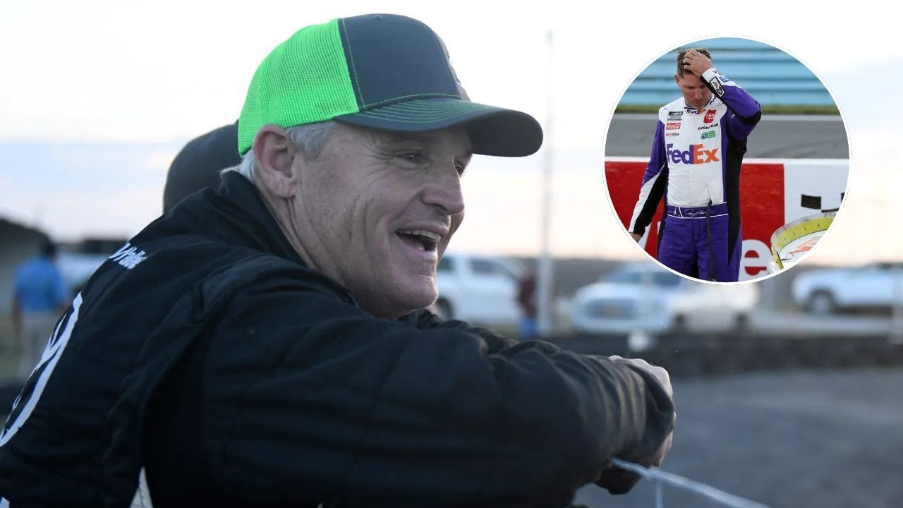 Former NASCAR driver Kenny Wallace (L) and Denny Hamlin (R) (Source: Imagn)