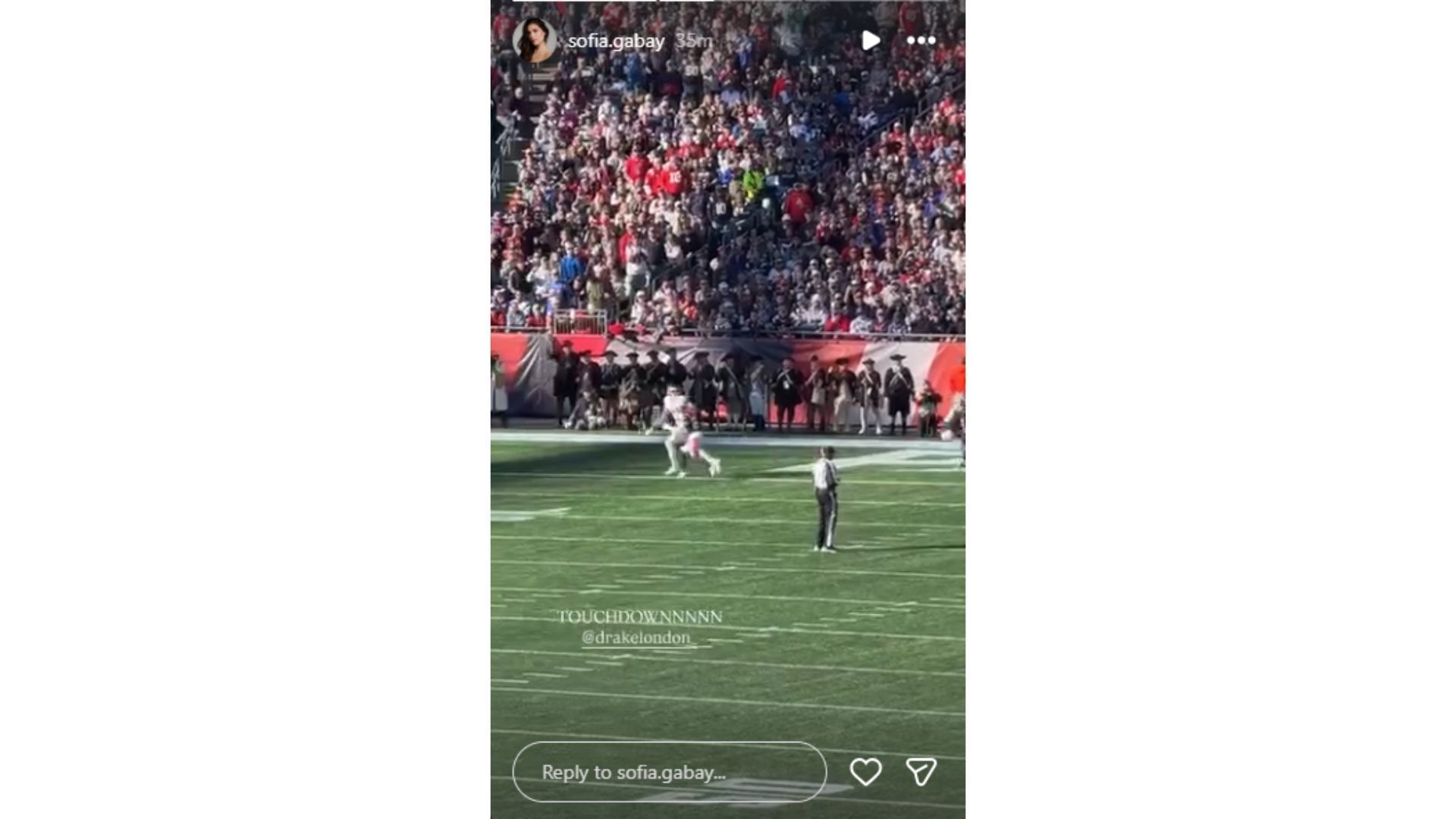 A look at Drake London catching a touchdown pass. (Photo via sofia.gabay on Instagram)