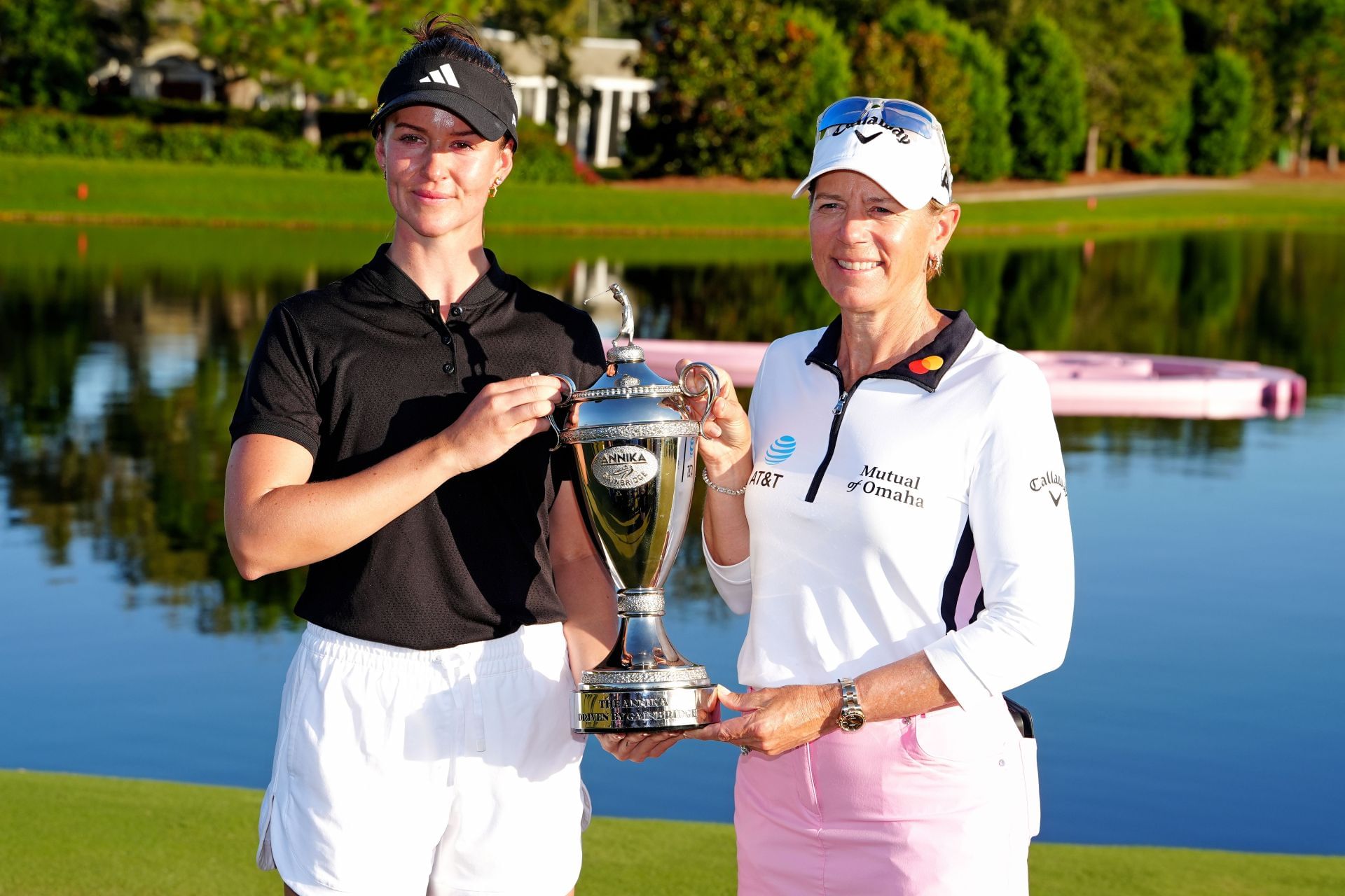 Linn Grant poses for a photo with the trophy alongside Annika S&ouml;renstam after winning The Annika (Image Source: Getty)