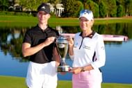 Linn Grant poses for a photo with the trophy alongside Annika Sörenstam after winning The Annika (Image Source: Getty)