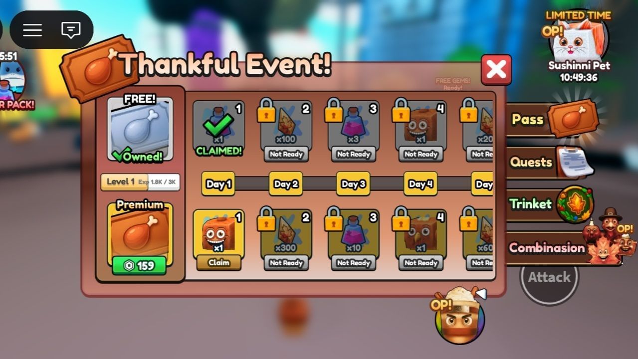 Thankful Trinket banner in Brainrot Evolution (Image via Roblox)