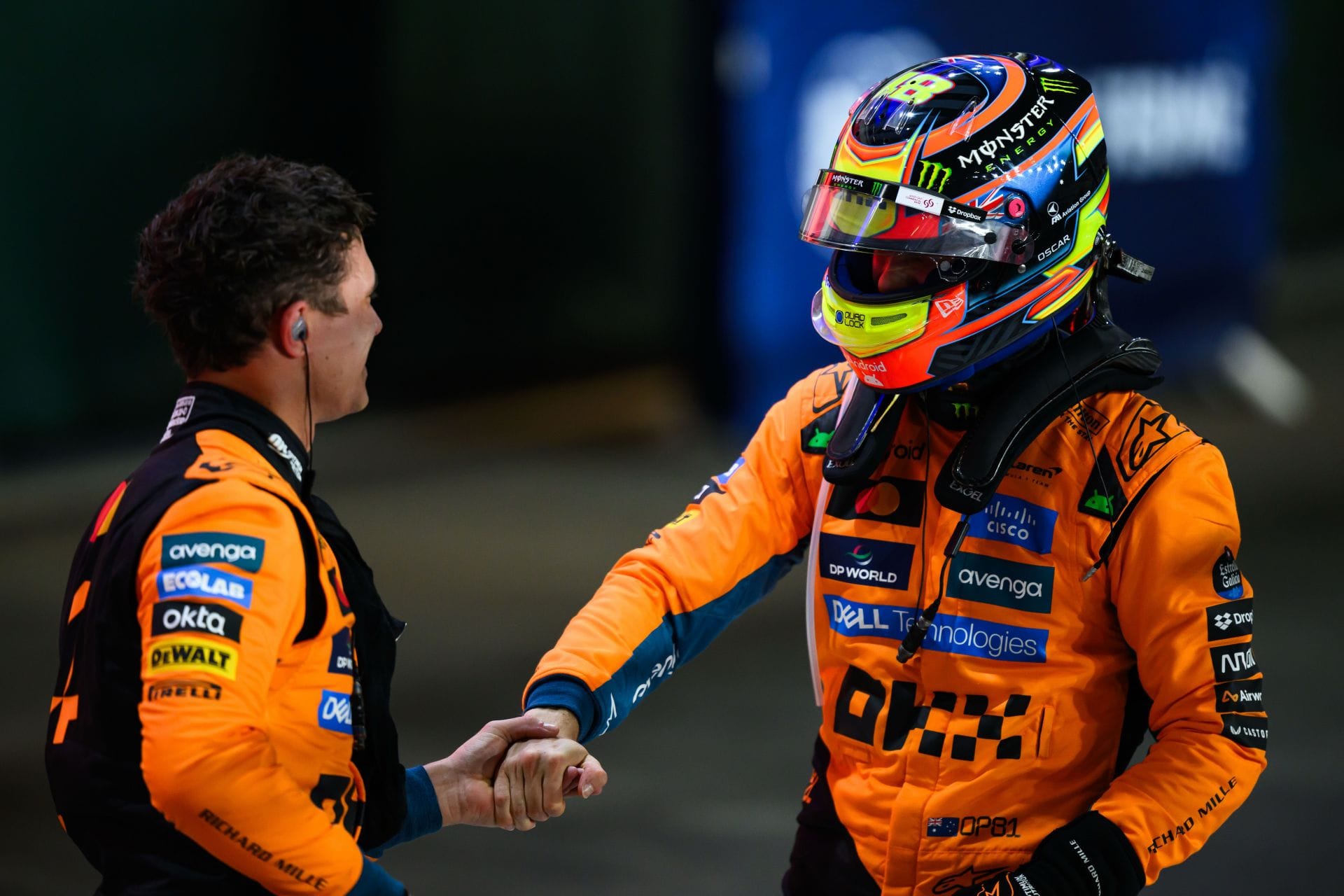 Lando Norris and Oscar Piastri of McLaren after the sprint at Lusail International Circuit. Source: Getty