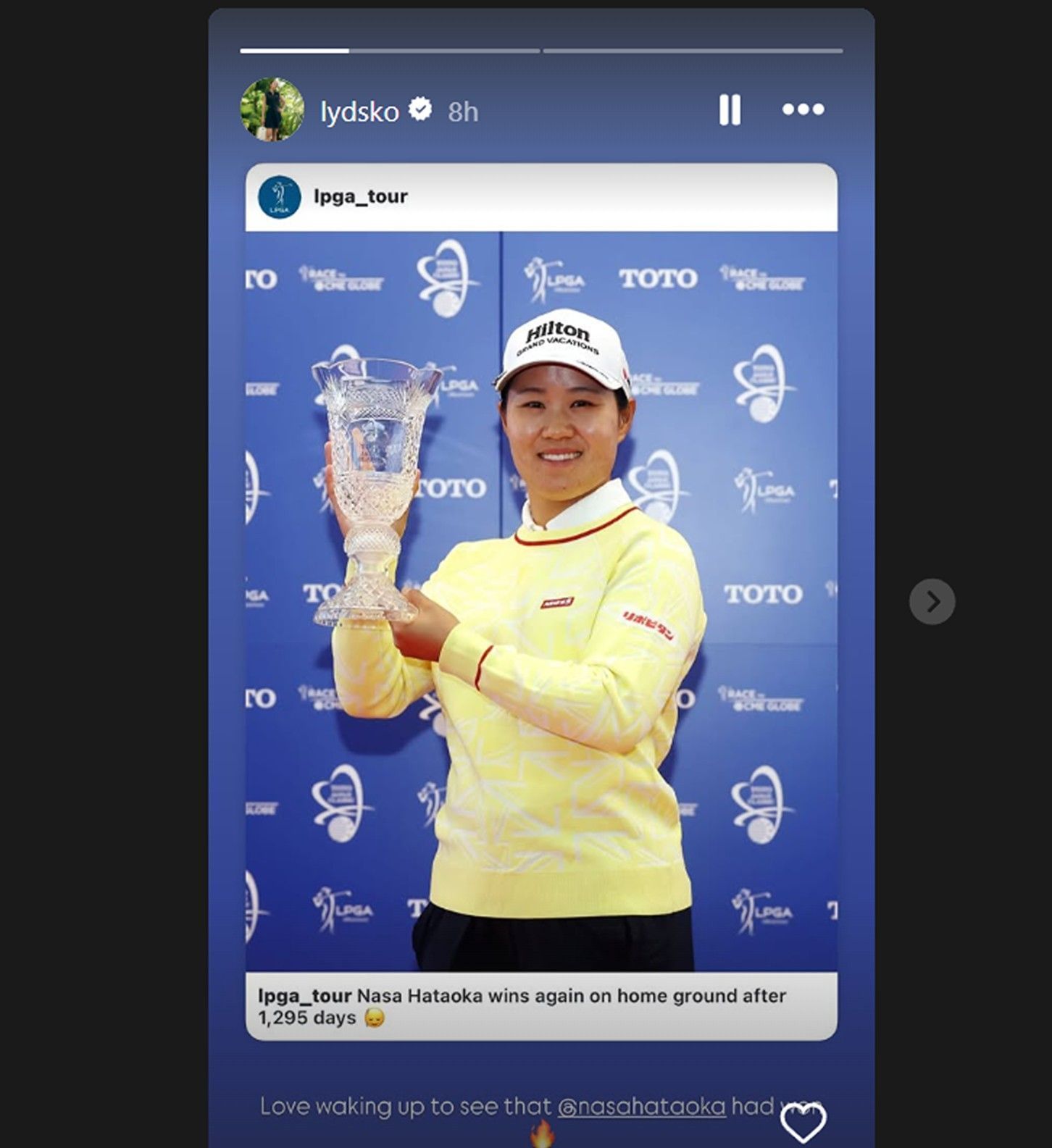 Lydia Ko praises Nasa Hataoka&rsquo;s Toto Japan Classic triumph with heartfelt message/@lydsko