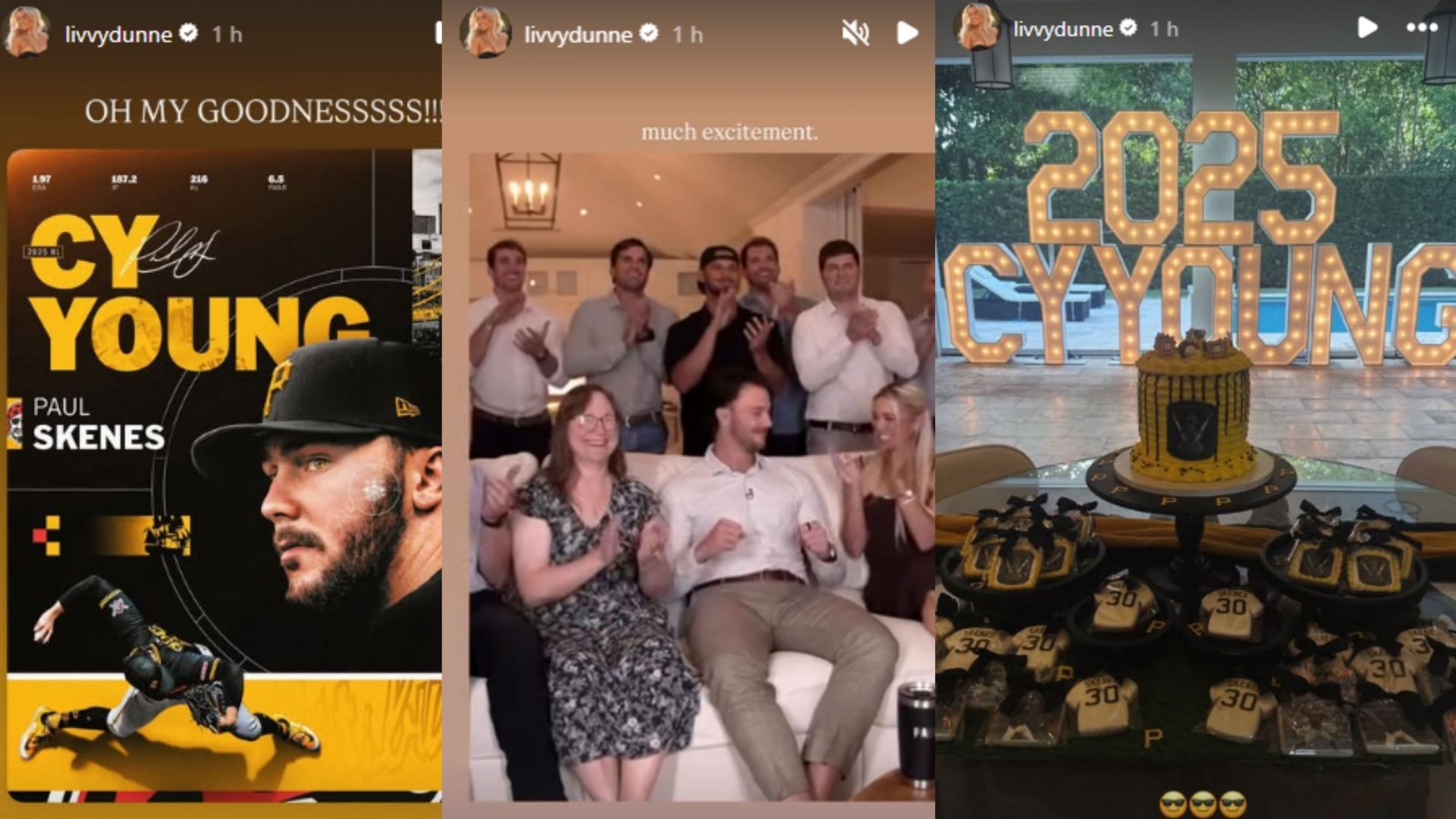 Screengrab of Paul Skenes&#039; victory at CY Young Awards and Olivia Dunne&#039;s reaction [Image Source : Olivia Dunne&#039;s Instagram]