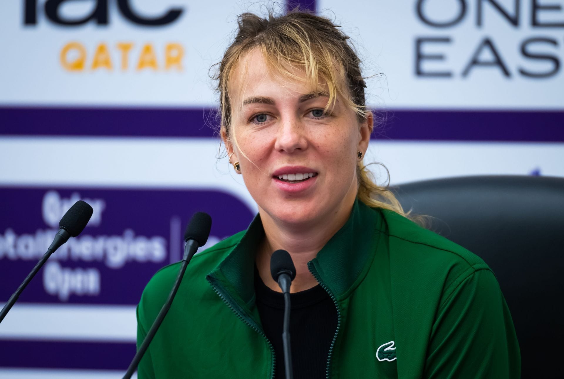 Anastasia Pavlyuchenkova during a press conference at the 2024 Qatar TotalEnergies Open (Source: Getty)